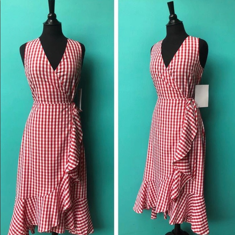 Red and white gingham dress.